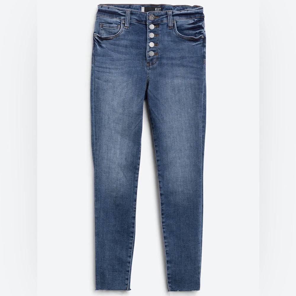 KUT raw hem button fly skinny jeans